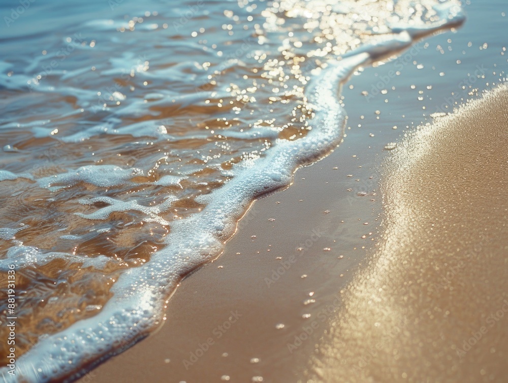 Obraz premium A detailed view of a wave breaking on the shore, great for travel or nature-themed projects