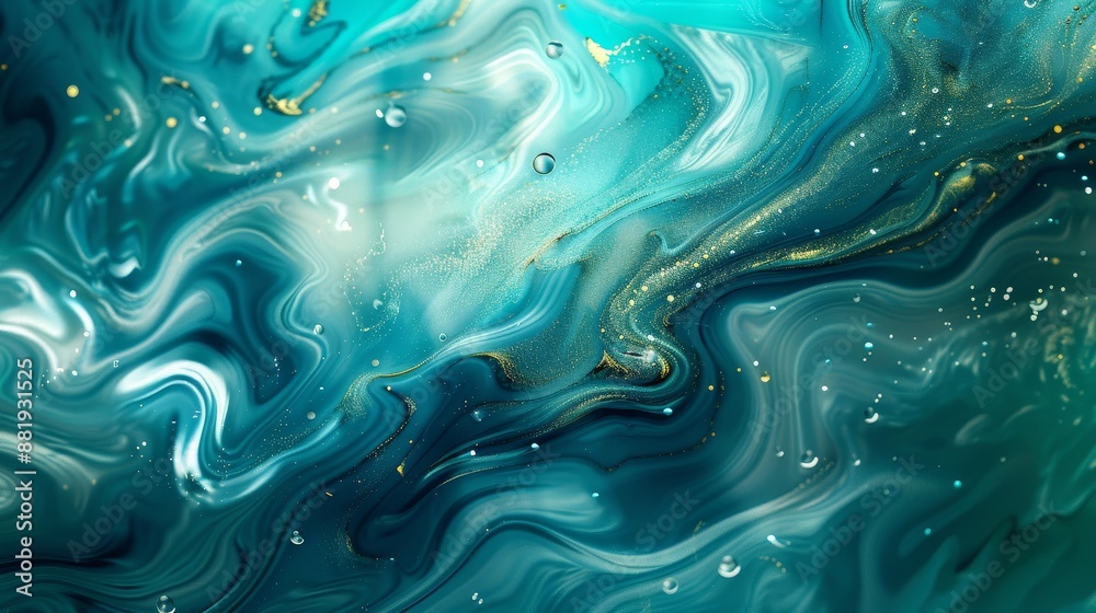 Abstract wallpaper with swirling fluid patterns in cyan and jade accented by glowing highlights and floating particles Abstract wallpaper with swirling fluid patterns in cyan and jade accented by glowing highlights and floating particles