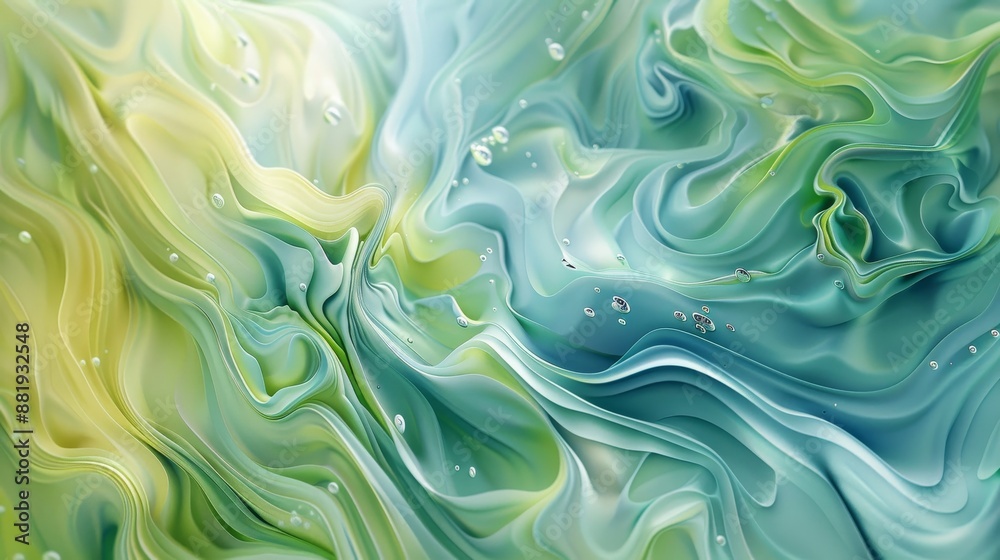Intricate abstract background in green blue and yellow with flowing patterns blurred leaf and water textures and gentle light effects evoking nature's beauty Intricate abstract background in green blue and yellow with flowing patterns blurred leaf and water textures and gentle light effects evoking nature's beauty
