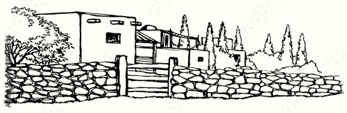 Vector drawing. Old arabic village