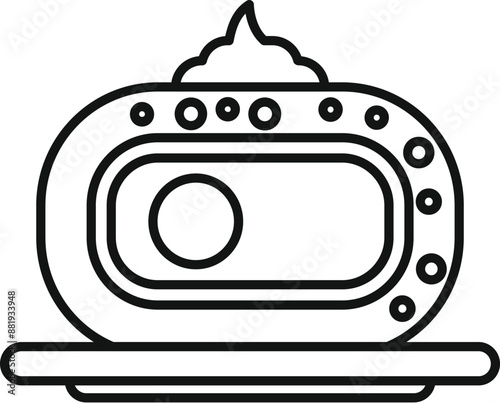 Hyperbaric oxygen therapy chamber lying on its side, front view, outline style
