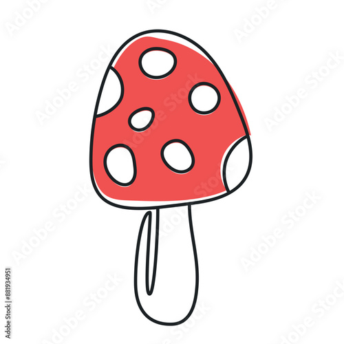 Fly agaric in one line. Minimalistic of a mushroom, fly agaric in a continuous hand drawn line Icon