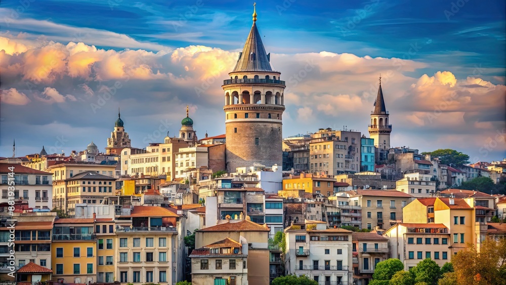 Fototapeta premium Iconic Galata Tower in Istanbul, Turkey , landmark, historical, iconic, architecture, tourist attraction