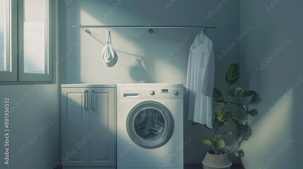 Laundry Room with Sunlight Streaming Through Window