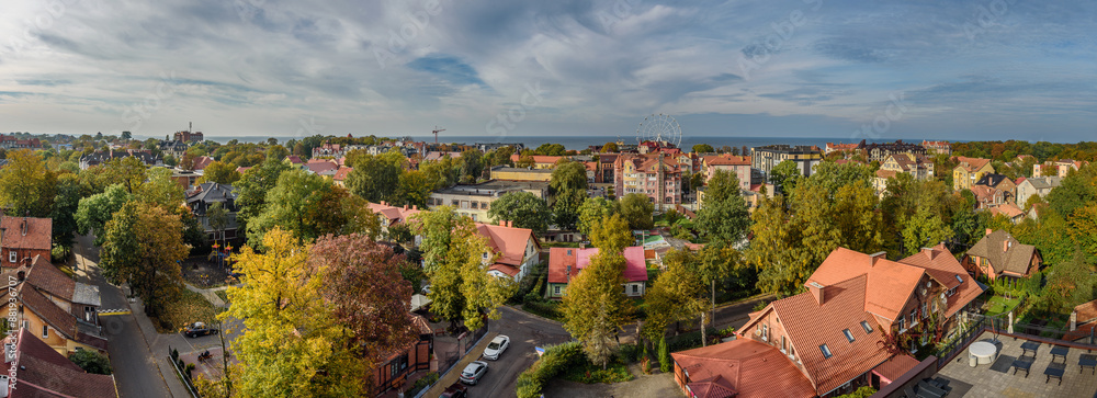 Aerial view city Zelenogradsk from observation deck of Water Tower. Russia