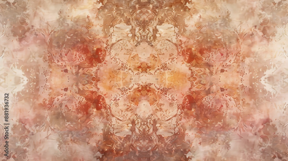 Obraz premium Wallpaper in sienna and dusty rose with mandala-like desert designs