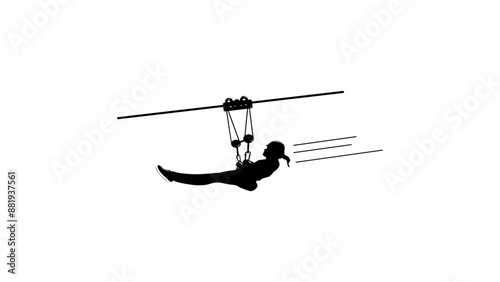 zipline ride moving, black isolated silhouette