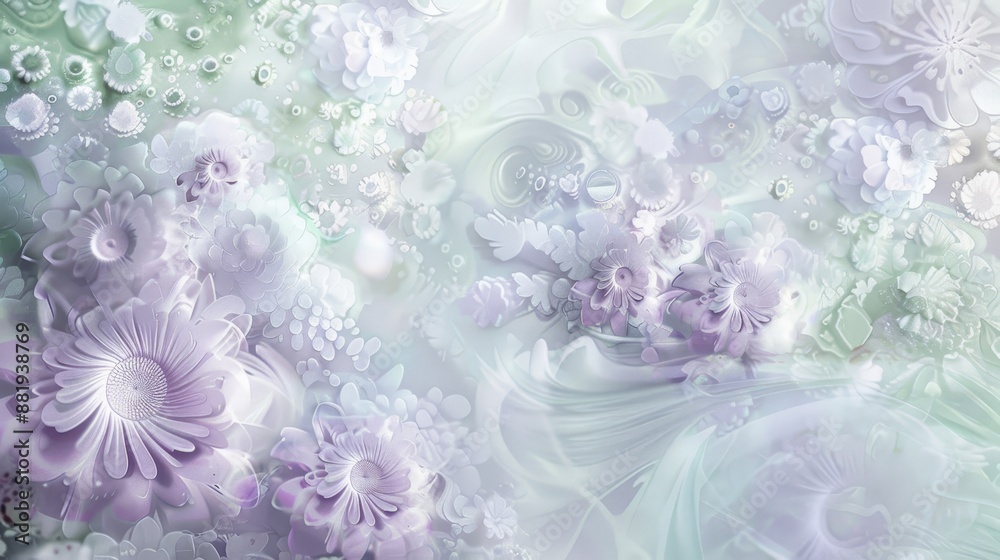 Ethereal wallpaper with lavender and mint intricate patterns and glowing orbs as background