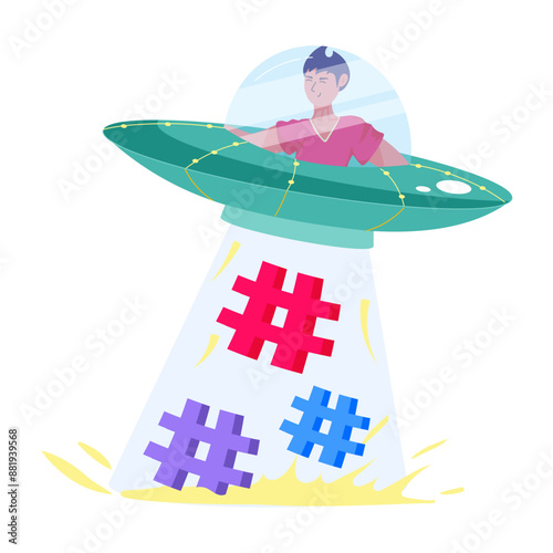 A flat style illustration of hashtag marketing 