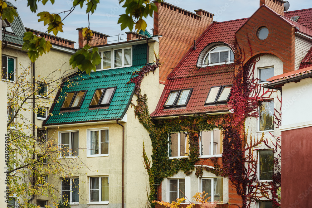 Architecture of historical part of resort town Zelenogradsk. Kaliningrad region. Russia