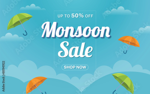 Lovely monsoon sale composition with editable text effect design