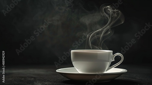 Inviting Steamy Coffee Cup on Saucer with Dark Background - High Contrast Moody Image