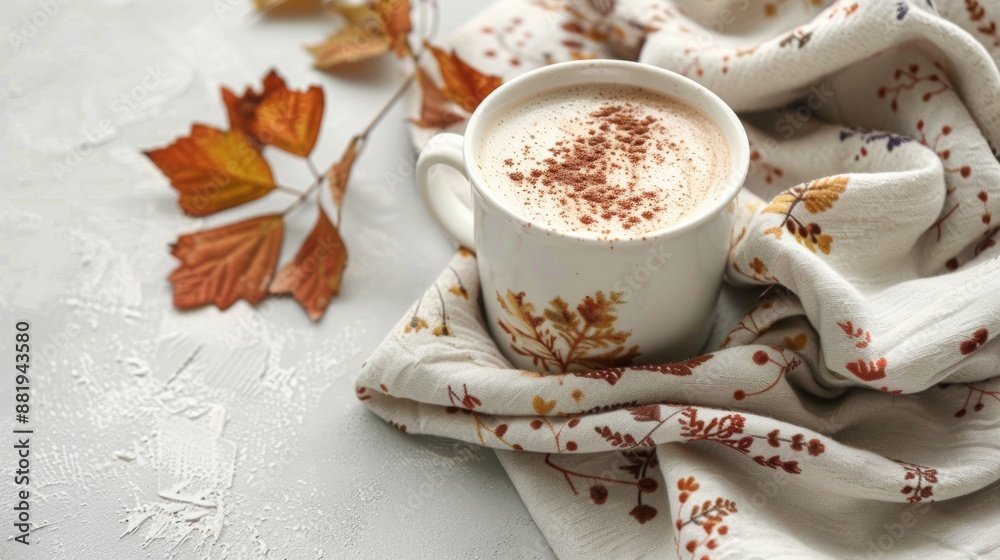 Autumnal Hot Drink With Leaves On A Table Autumnal Hot Drink With Leaves On A Table