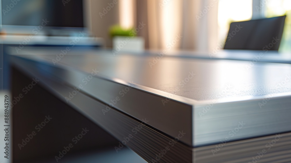 Minimalistic Modern Office Desk with Clean Lines and Sophisticated Design on Blurred Background Minimalistic Modern Office Desk with Clean Lines and Sophisticated Design on Blurred Background