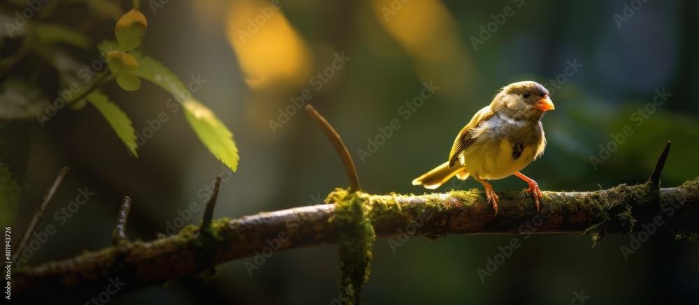 Fototapeta premium A Bird Perched on a Branch in Sunlight