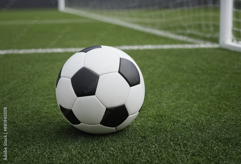 Soccer Ball Goal Line Glory with Lush Green Background Soccer Ball Goal Line Glory with Lush Green Background