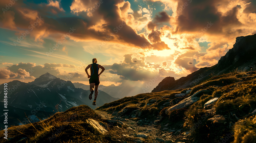 Fototapeta premium Trail Running through Majestic Mountain Scenery