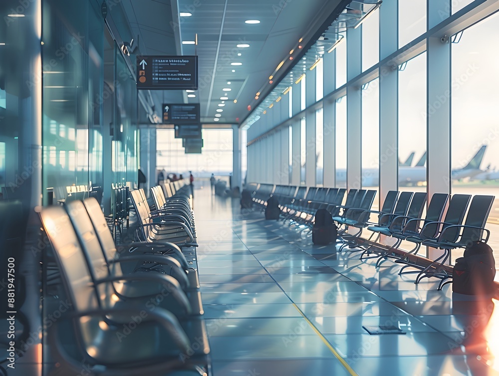 Fototapeta premium Weary Passengers Waiting at Delayed Airport Gate with High Contrast Cinematic Documentary Style