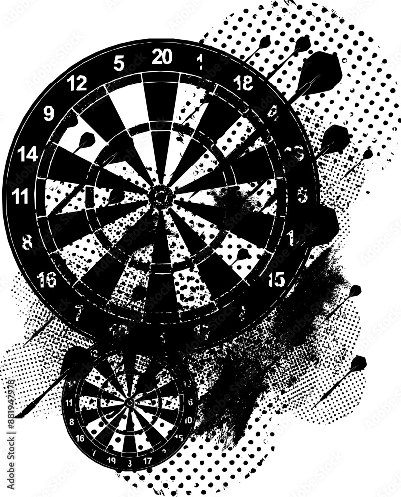 Vektor Silhouette Dart - Hintergrund Abstrakt Grunge Design Darstellung mit Elementen - Vorlage - Turnier - Dartsport - Steel Darts