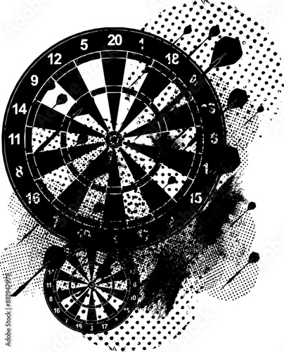 Vektor Silhouette Dart - Hintergrund Abstrakt Grunge Design Darstellung mit Elementen - Vorlage - Turnier - Dartsport - Steel Darts