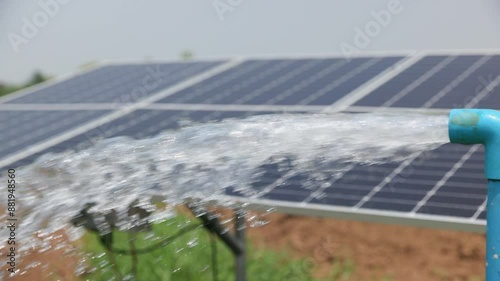 Solar panel for groundwater pump in agricultural field during drought by El Nino phenomenon. Slow motion.