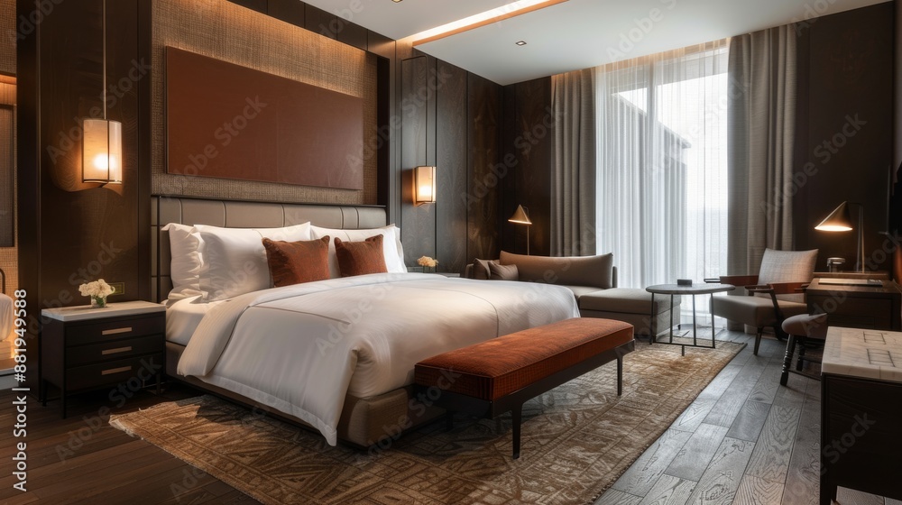 Luxurious Hotel Bedroom with Large Bed and Window View Luxurious Hotel Bedroom with Large Bed and Window View