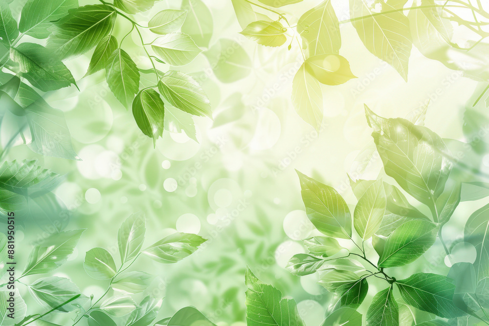 Vibrant green leaves frame a sunny scene, with soft light and dew adding freshness and tranquility. Perfect for wallpapers or designs Vibrant green leaves frame a sunny scene, with soft light and dew adding freshness and tranquility. Perfect for wallpapers or designs