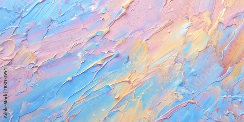 Abstract painting with blue, pink, and yellow colors. Oil paint textures as color abstract background.