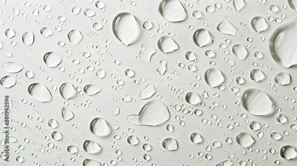 Serene Raindrops: Close-up of Crisp Droplets on Glass with Soft Natural Light and White Background Serene Raindrops: Close-up of Crisp Droplets on Glass with Soft Natural Light and White Background