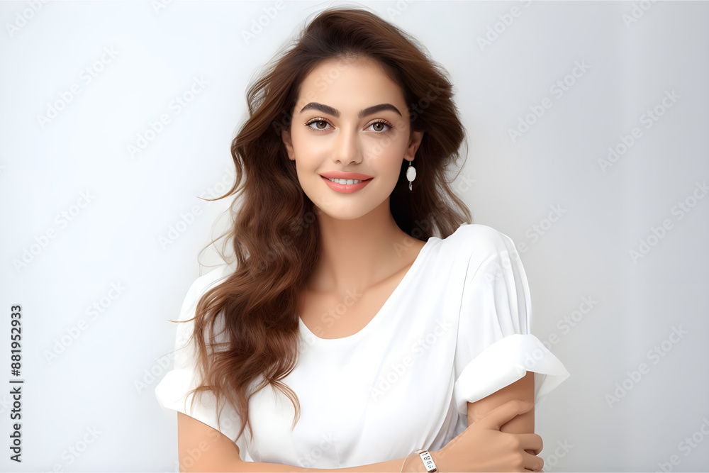 indian beauty fresh skin long black hair in summer dress smailing in happy mode with clock indian beauty fresh skin long black hair in summer dress smailing in happy mode with clock