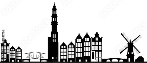 amsterdam dutch city skyline with windmill