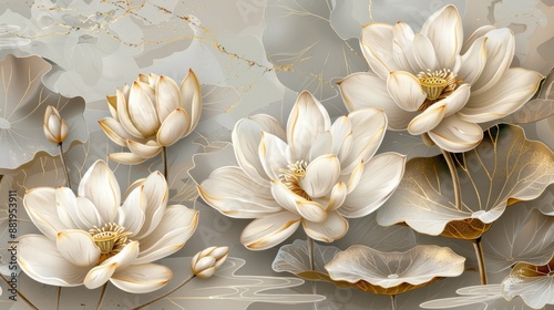 Elegant White Lotus Flowers with Gold Accents