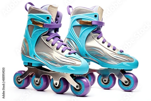 Blue and Purple Inline Skates Ready for a Fun Ride on White or PNG Transparent Background..