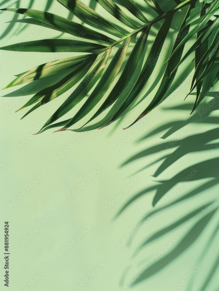 Close-up shot of a palm leaf on a green background Close-up shot of a palm leaf on a green background