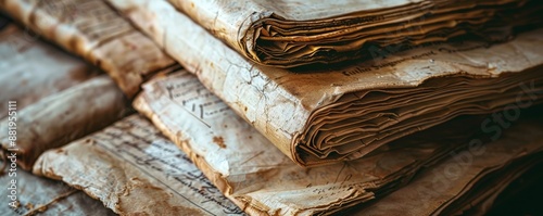 Stack of aged, rolled parchment paper.