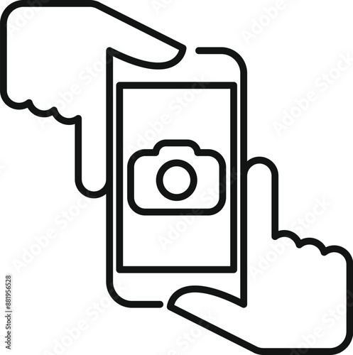 Two hands holding a smartphone, taking a photo with the camera app open
