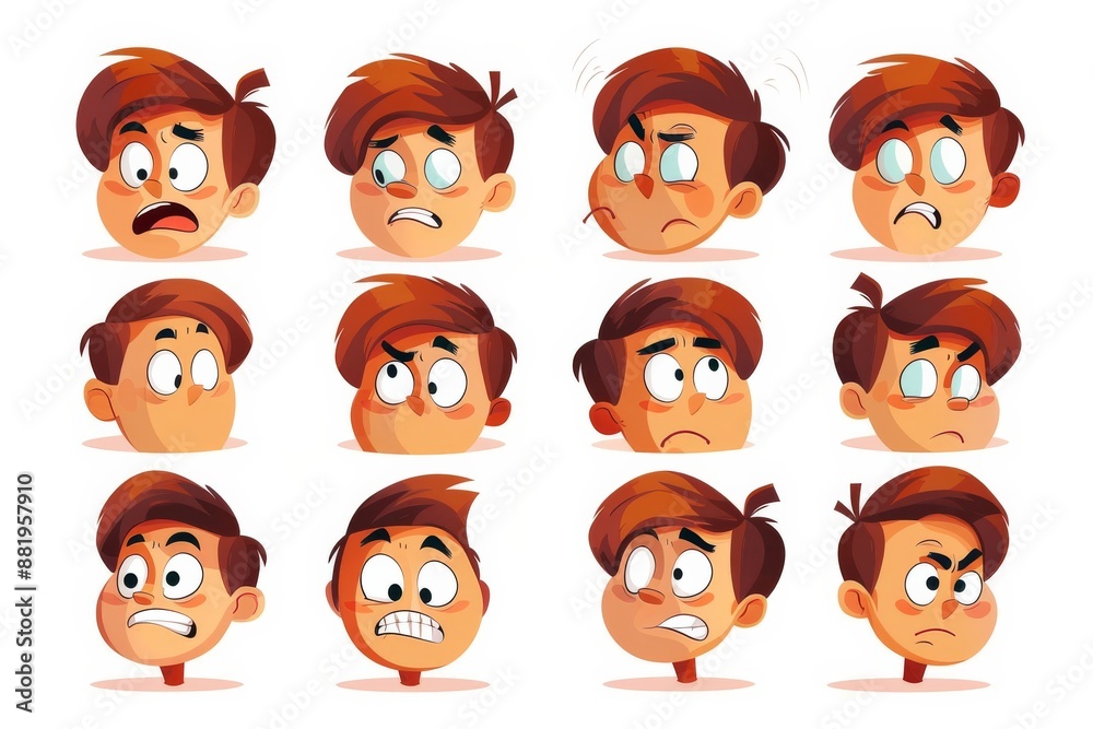 Cartoon Boy's Facial Expressions: A Collection