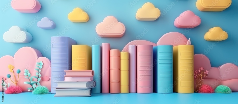 Pastel Bookshelf in a Dreamy Cloud Setting Pastel Bookshelf in a Dreamy Cloud Setting