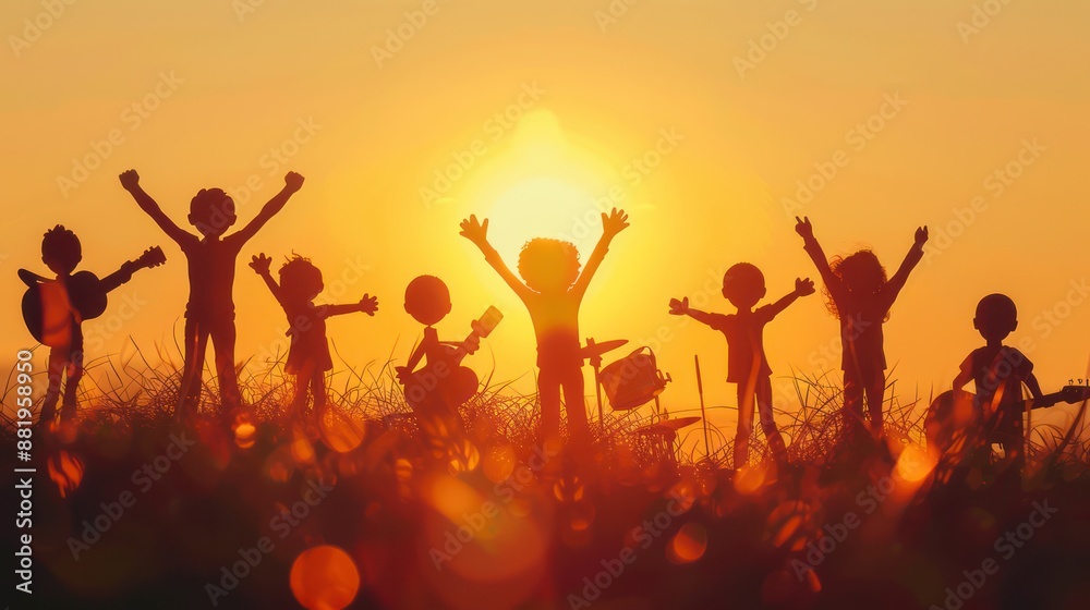 Fototapeta premium Silhouette of Stick Characters Rock band musican
