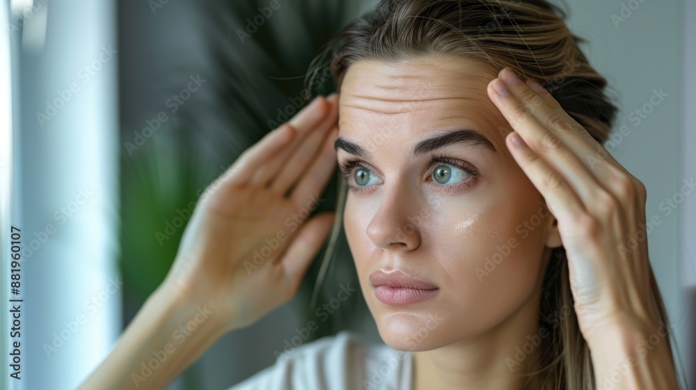 Obraz premium Patient Examining Smooth Forehead After Botox Injections for a Youthful Appearance