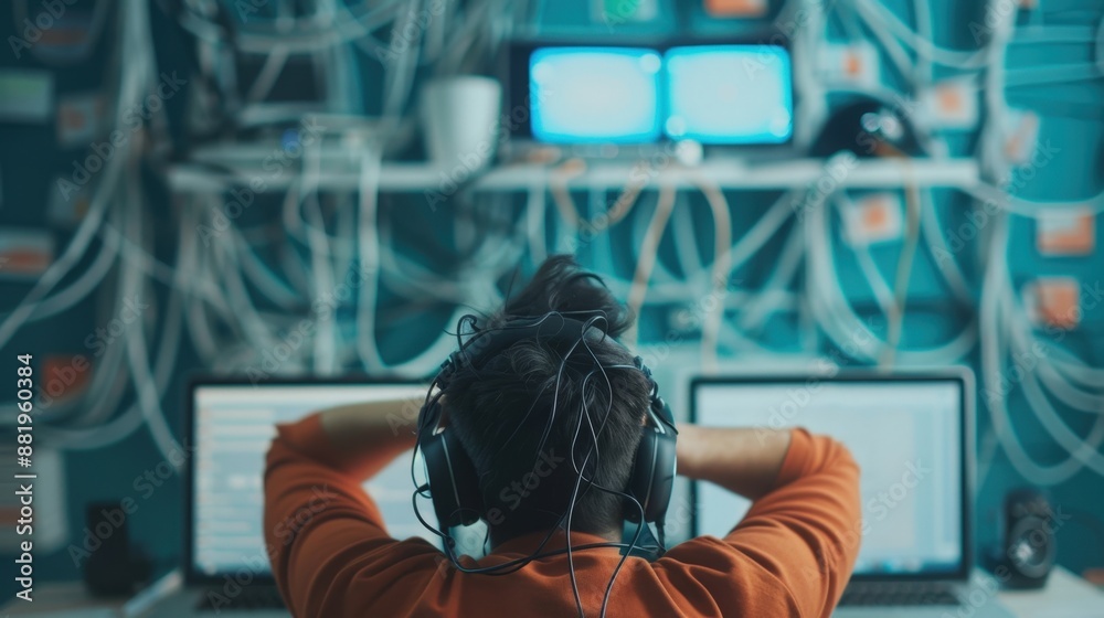 Digital Overload - Person Entangled in Cables and Social Media Icons, Overwhelmed by Technology and Digital Distraction Digital Overload - Person Entangled in Cables and Social Media Icons, Overwhelmed by Technology and Digital Distraction