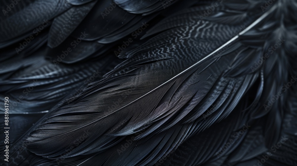 Fototapeta premium Photo of a beautiful dark black feather with a light abstract background.