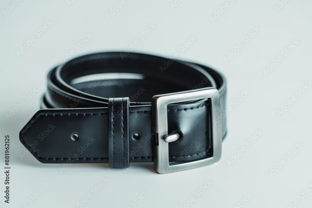 Man leather black belt on white background. Man leather black belt on white background.