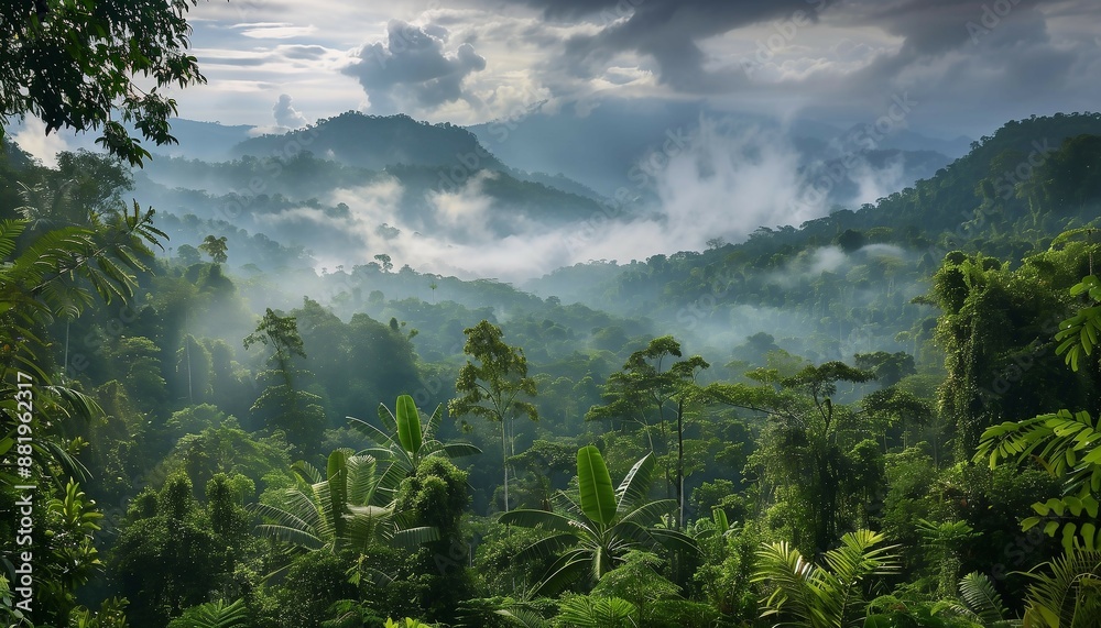 forest with fog landscape image forest with fog landscape image