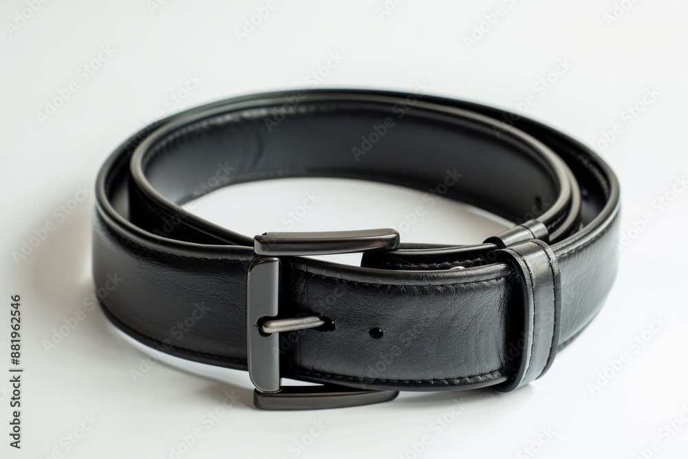 Man leather black belt on white background. Man leather black belt on white background.