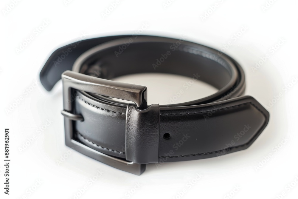 Man leather black belt on white background. Man leather black belt on white background.