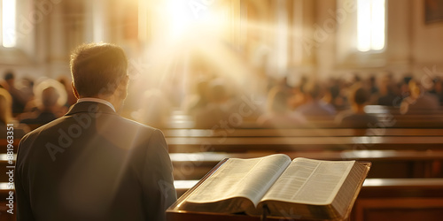 Sunday sermon by preacher summarizing biblical teachings and spiritual reflections. Concept Spiritual Teachings, Biblical Reflections, Sunday Sermon