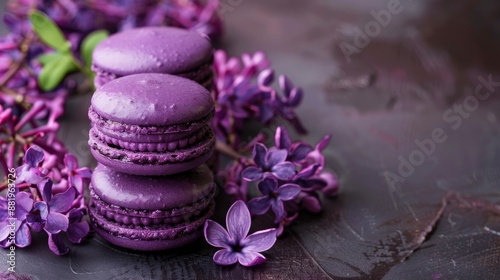 Purple macaron treats on table © AkuAku