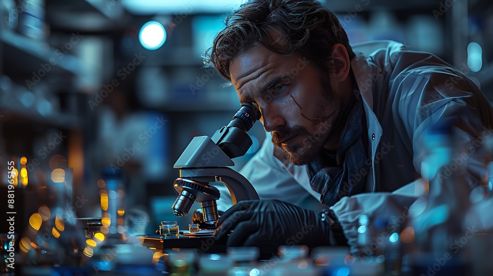 Scientist Looking Through Microscope Laboratory Scientist Looking Through Microscope Laboratory