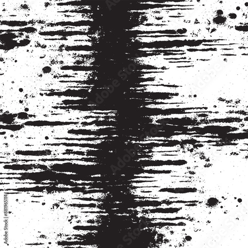 A black and white grunge texture template, characterized by a dark overlay of messy dust. The distressed background is abstract, dotted, and scratched, offering a vintage noise grain effect